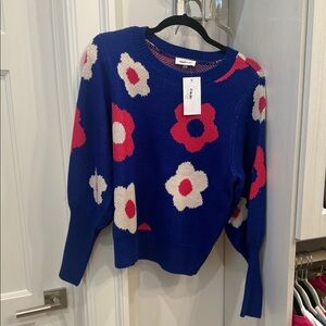 Sugarlips Blue Sweater with Pink and White Floral Design